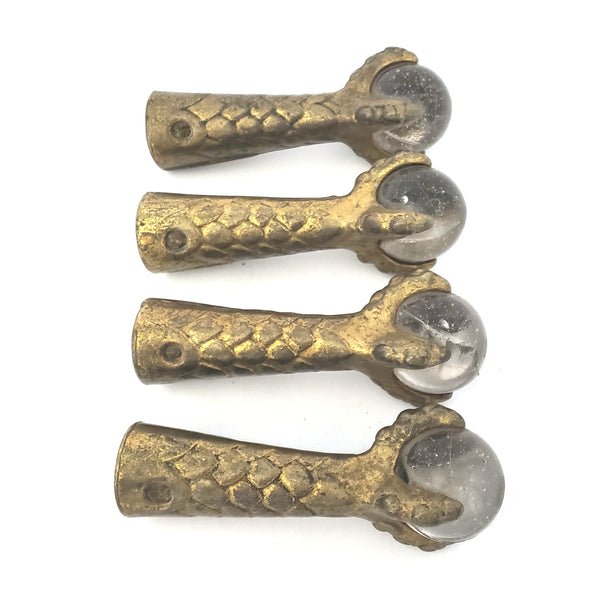 Antique Iron Claw and Glass Ball Foot Terminals Set of 4