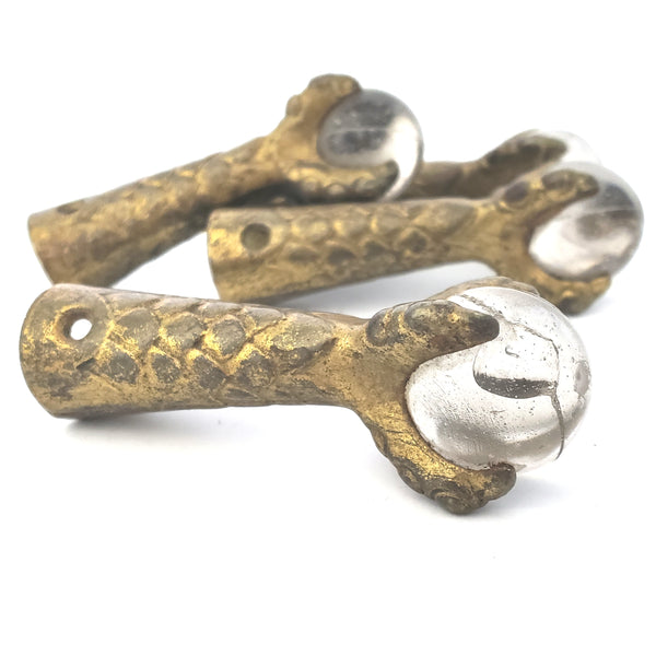 Antique Iron Claw and Glass Ball Foot Terminals Set of 4
