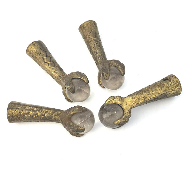 Antique Iron Claw and Glass Ball Foot Terminals Set of 4