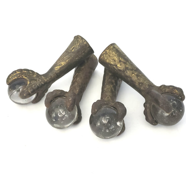 Antique Iron Claw and Glass Ball Foot Terminals Set of 4