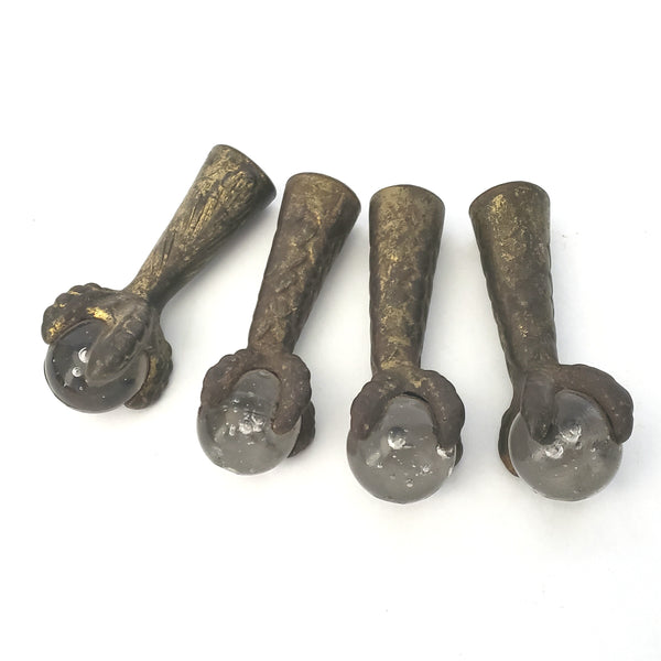 Antique Iron Claw and Glass Ball Foot Terminals Collection of 4