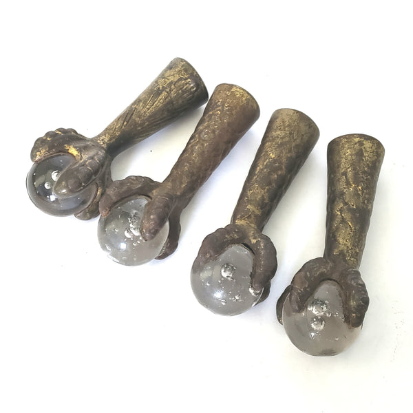 Antique Iron Claw and Glass Ball Foot Terminals Collection of 4