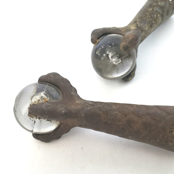 Antique Iron Claw and Glass Ball Foot Terminals Collection of 4