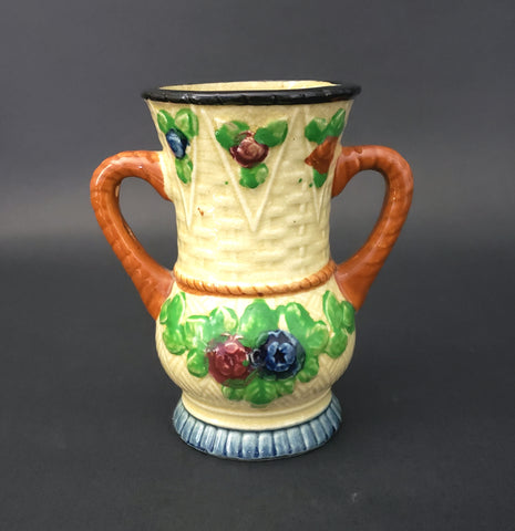 Vintage Maruhon Ware Glazed Handpainted Double Handle Vase 5 1/4"