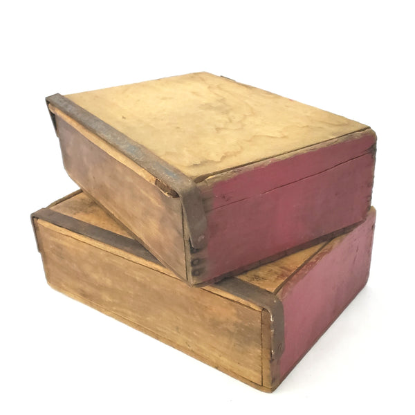 Pair of Old Wooden Cigar Boxes with Metal Closure Bars 9 1/4"