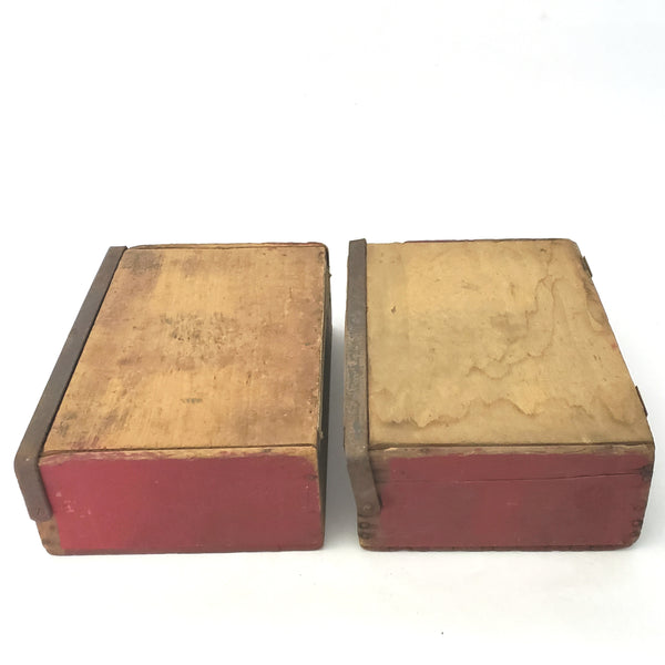 Pair of Old Wooden Cigar Boxes with Metal Closure Bars 9 1/4"