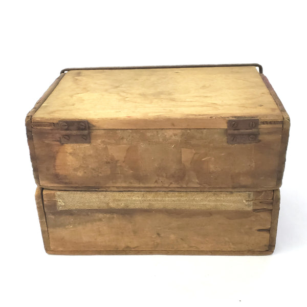 Pair of Old Wooden Cigar Boxes with Metal Closure Bars 9 1/4"