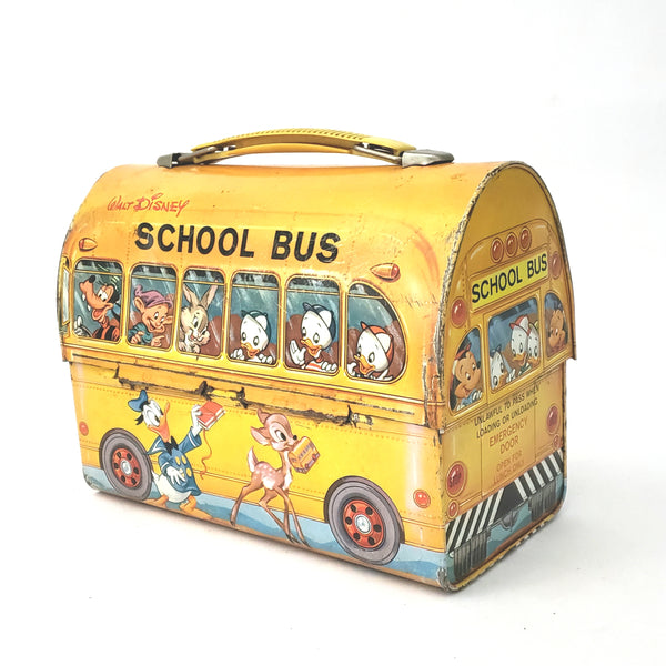 Vintage Walt Disney Metal SCHOOL BUS Lunch Box - No Thermos 1960s