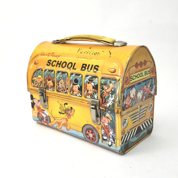 Vintage Walt Disney Metal SCHOOL BUS Lunch Box - No Thermos 1960s