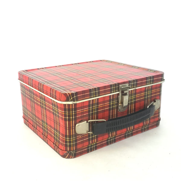 Vintage Aladdin Industries Red Plaid Metal Lunch Box ~ Mid-Century