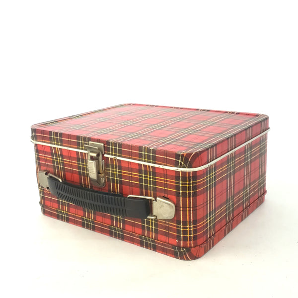 Vintage Aladdin Industries Red Plaid Metal Lunch Box ~ Mid-Century
