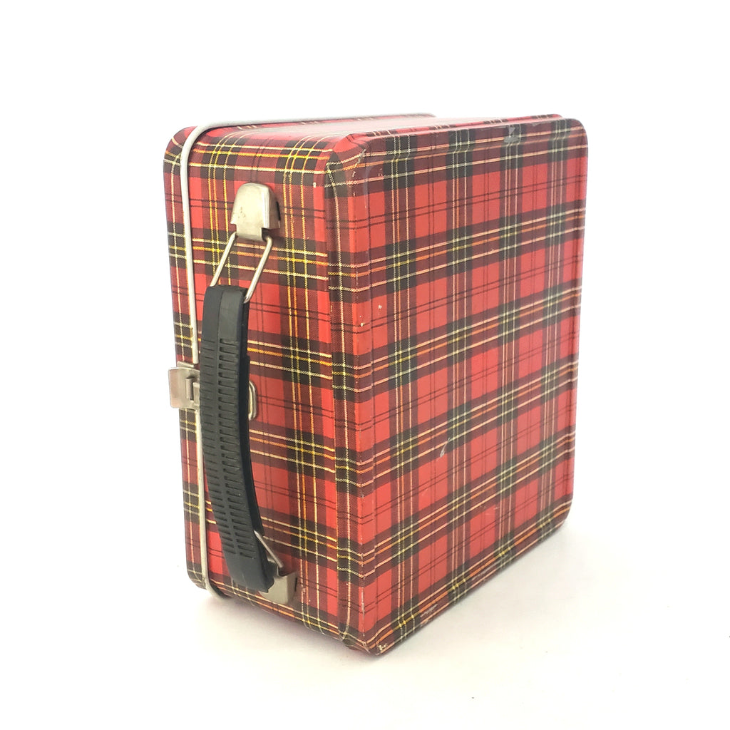 Vintage 1950s Aladdin Red Plaid Metal Lunch Box Thermos, Safety