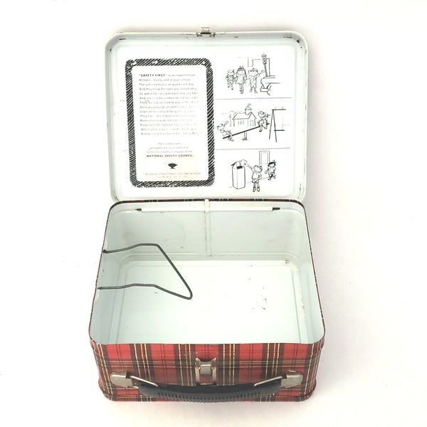 Vintage Aladdin Industries Red Plaid Metal Lunch Box ~ Mid-Century