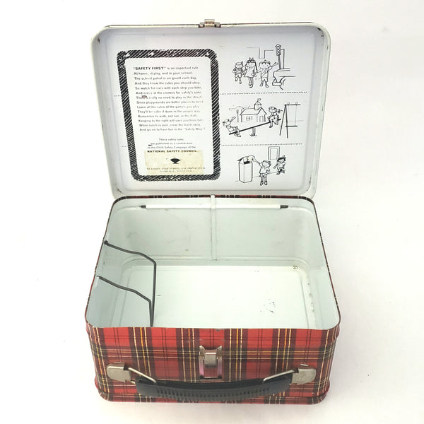 Vintage Aladdin Industries Red Plaid Metal Lunch Box ~ Mid-Century