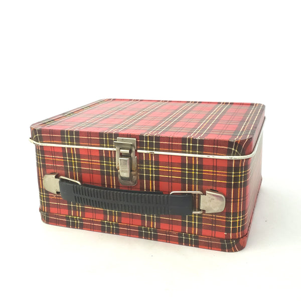 Vintage Aladdin Industries Red Plaid Metal Lunch Box ~ Mid-Century