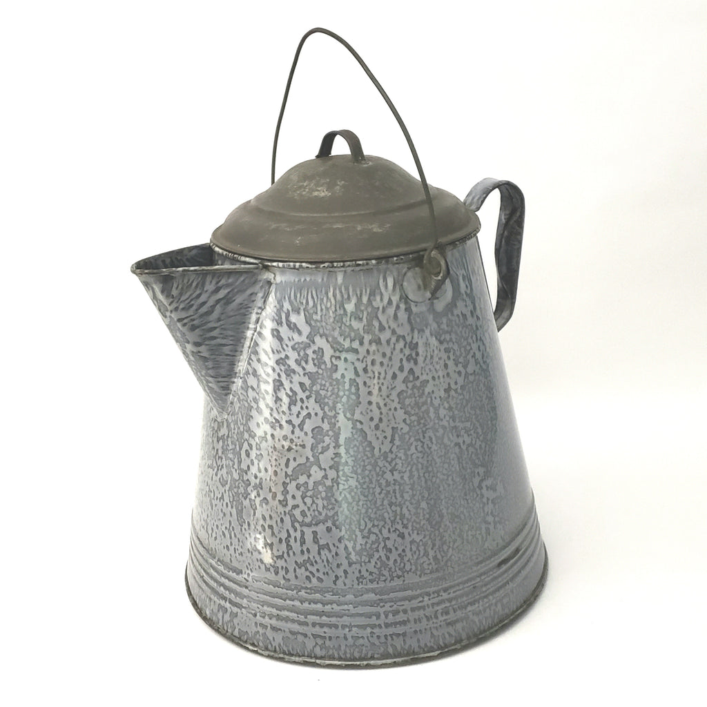 Vintage Large 1 1/2 Gallon Enamelware Cowboy Coffee Pot 