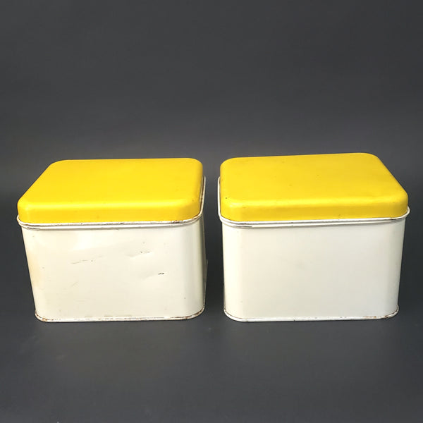 Vintage Metal Kitchen Canister Set Spice of Life with Yellow Lids Cheinco Set of 4