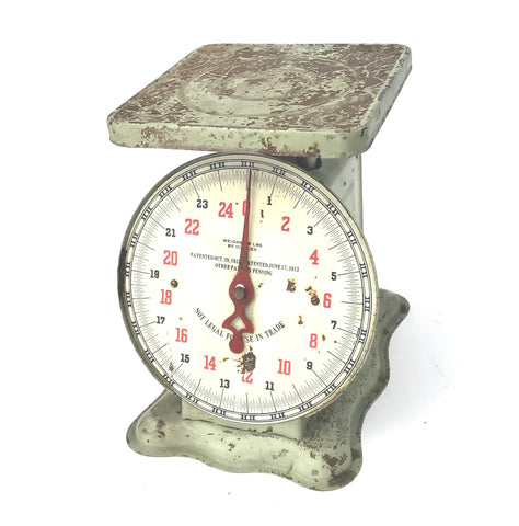 Antique Rustic Green Family Scale Table Top Pat. 1913 ~ Farmhouse Kitchen Accent