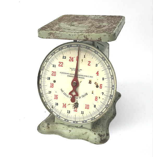Antique Rustic Green Family Scale Table Top Pat. 1913 ~ Farmhouse Kitchen Accent