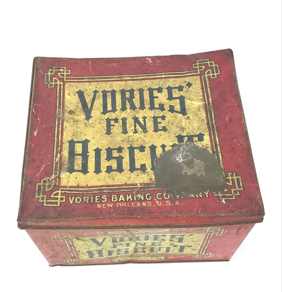 Antique Red Vories Baking Company Biscuit Tin New Orleans, USA