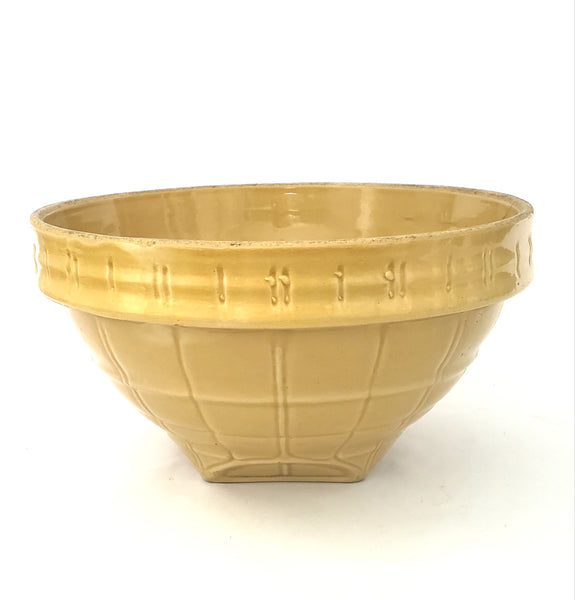 Antique McCoy Glazed Yellow Ware Window Pane Mixing Bowl ~ Early Shield Mark