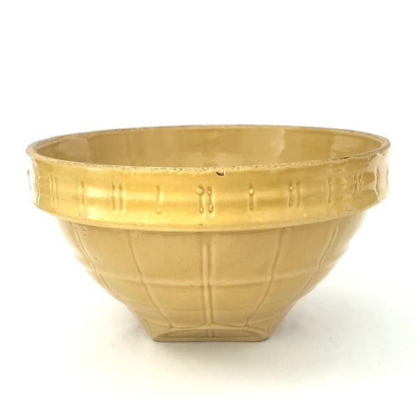 Antique McCoy Glazed Yellow Ware Window Pane Mixing Bowl ~ Early Shield Mark