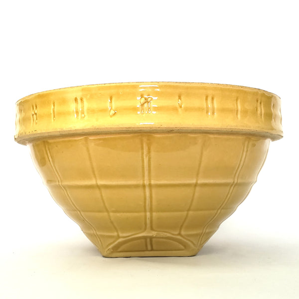 Antique McCoy Glazed Yellow Ware Window Pane Mixing Bowl ~ Early Shield Mark