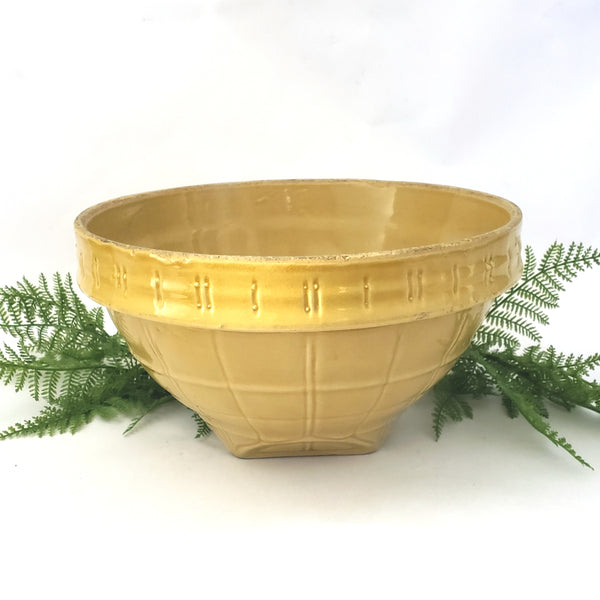 Antique McCoy 11" Glazed Yellow Ware Window Pane Mixing Bowl ~ Early Shield Mark