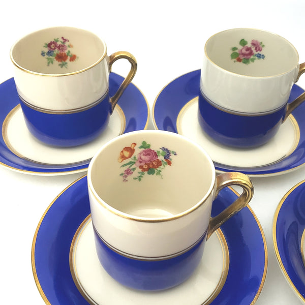 Elegant Vintage Demitasse Espresso Cup and Saucer Set of 7 Arabia Finland 1930s - 1940