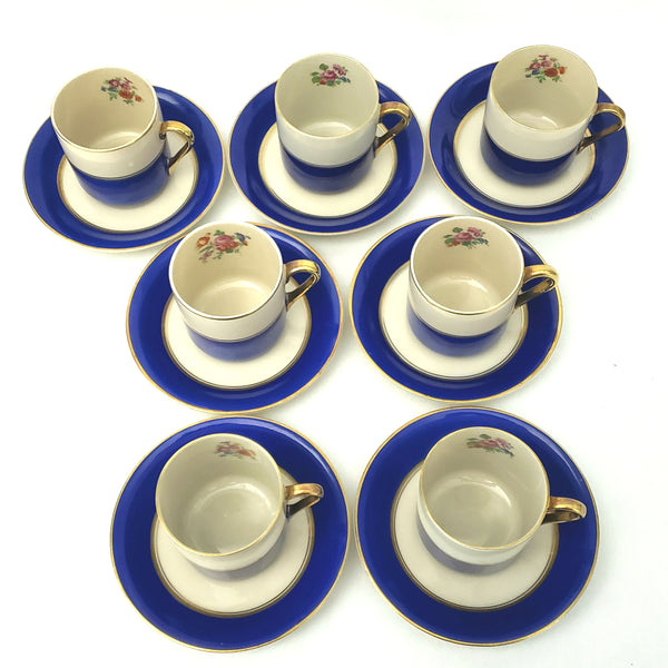 Elegant Demitasse Espresso Cup and Saucer Set of 7 ~ Arabia Finland 1930s - 1940s