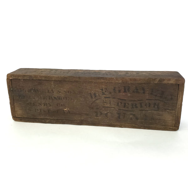 Antique B.F. Gravely Wooden Tobacco Sliding Lid Box Leatherwood, Virginia Late 1800s