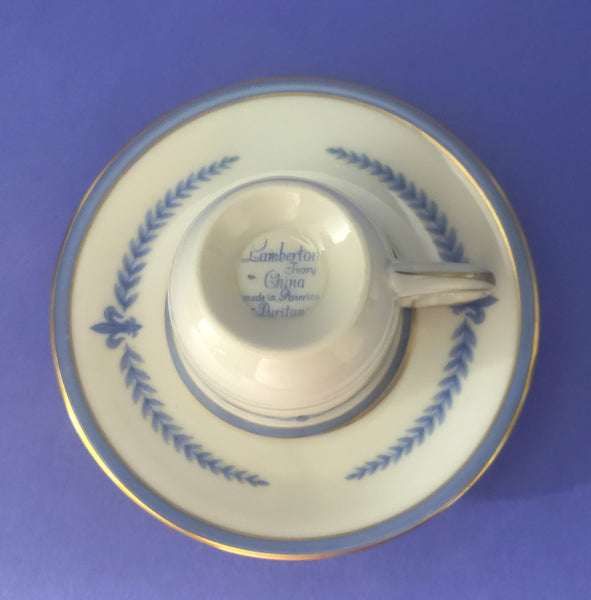 Vintage Demitasse Cup & Saucer Set of 5 Blue & Ivory Puritan Fleur De Lis Lamberton