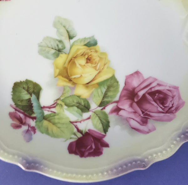 Antique Porcelain Dessert Serving Plate Set 5 Side Dishes Roses P.K. Silesia Germany