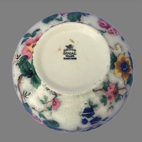 Antique English Sponge Bowl with Strainer & Lid Crown Ducal Chintz Ascot Pattern 1920s