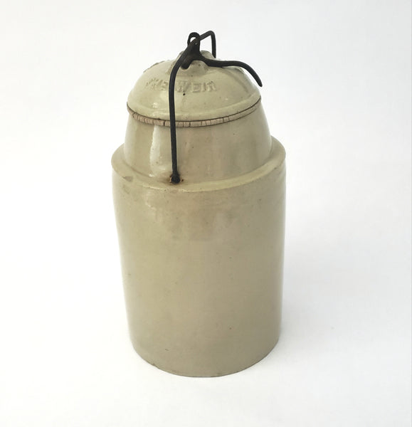 Antique Stoneware Canning Jar Crock with Lid Metal Bail Clasp by THE WEIR Pat 1892