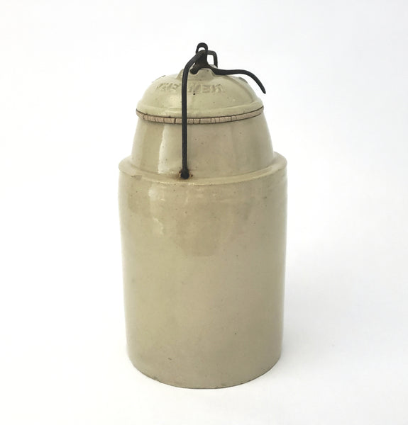 Antique Stoneware Canning Jar Crock with Lid Metal Bail Clasp by THE WEIR Pat 1892