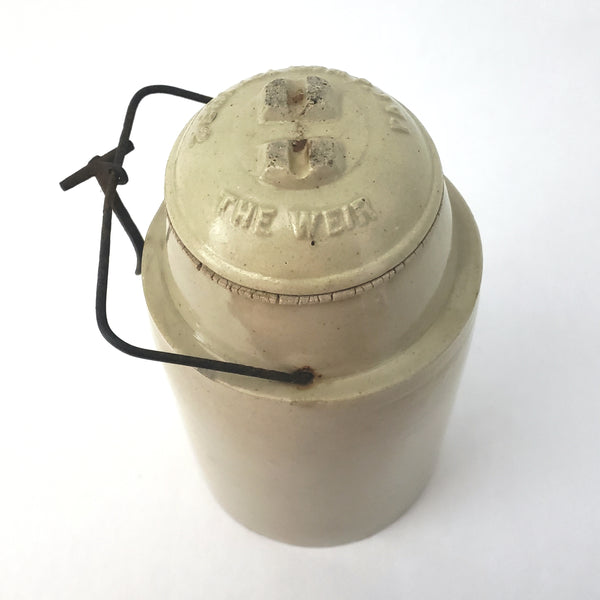 Antique Stoneware Canning Jar Crock with Lid Metal Bail Clasp by THE WEIR Pat 1892