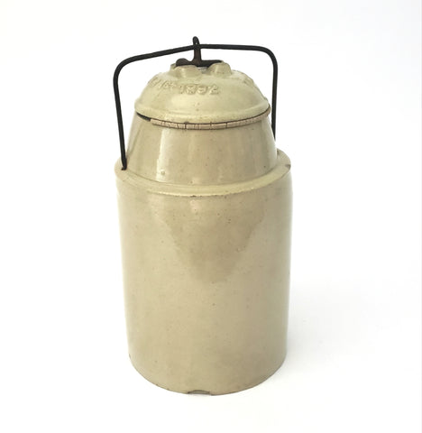 Antique Stoneware Canning Jar Crock with Lid Metal Bail Clasp by THE WEIR Pat 1892