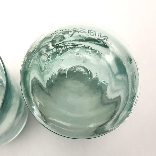 Pair of Antique Aqua Blue Lynchburg Standard Mason Canning Jars with Zinc Lids