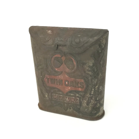 Antique Tobacco Pocket Tin Case "Twin Oaks" Dome Flip Top Lid ~ Tobacciana Collectible