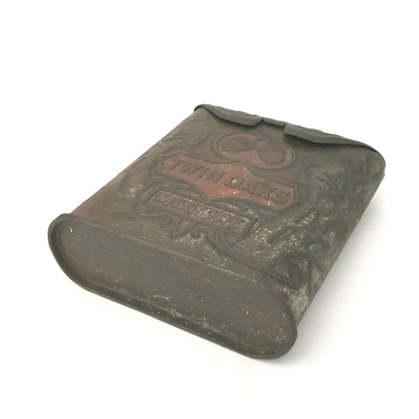 Antique Tobacco Pocket Tin Case "Twin Oaks" Dome Flip Top Lid ~ Tobacciana Collectible
