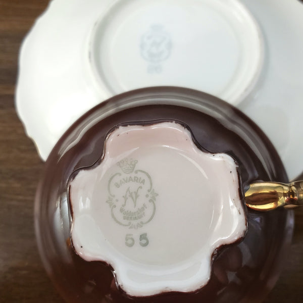 Waldershof Germany Demitasse Cup and Saucer Set "Courting Couple" Brown & Gold