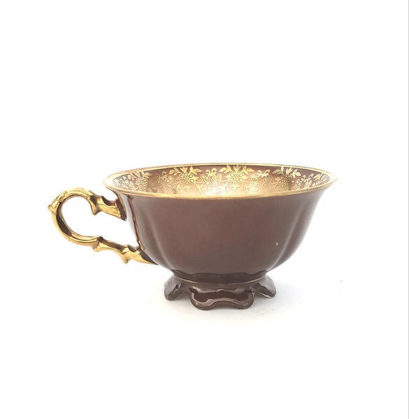 Waldershof Germany Demitasse Cup and Saucer Set "Courting Couple" Brown & Gold