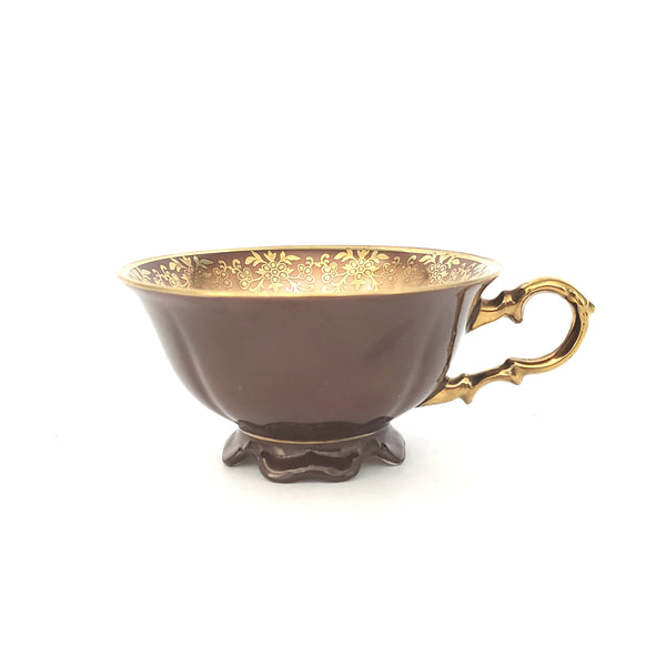 Waldershof Germany Cup and Saucer Set "Courting Couple" Brown & Gold