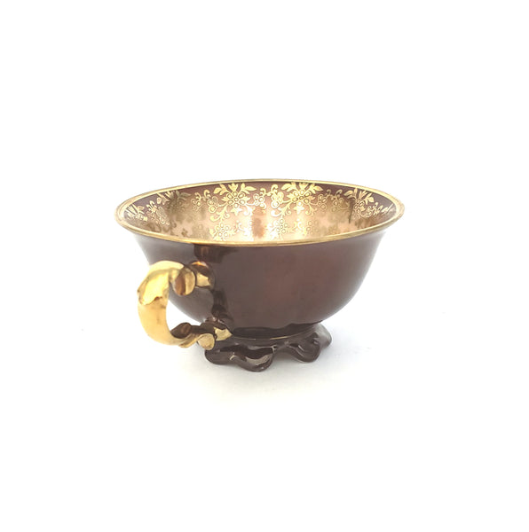 Waldershof Germany Demitasse Cup and Saucer Set "Courting Couple" Brown & Gold