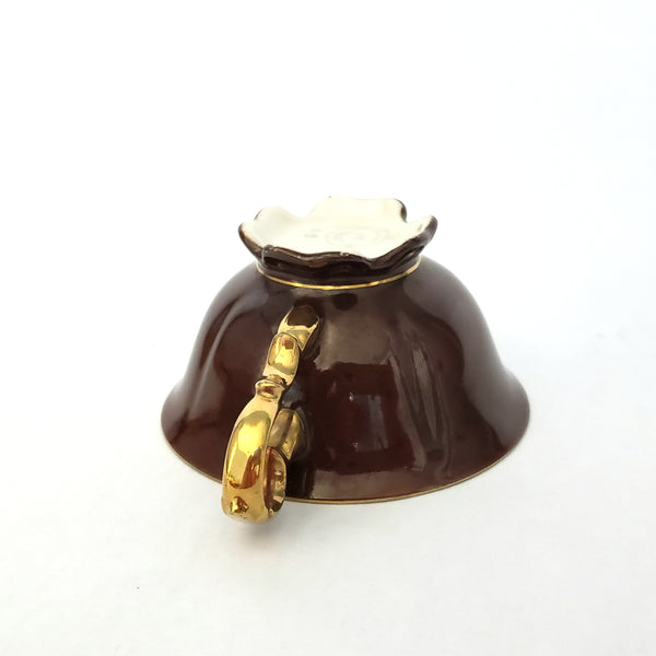 Waldershof Germany Demitasse Cup and Saucer Set "Courting Couple" Brown & Gold