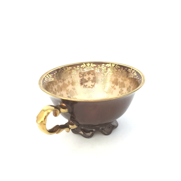 Waldershof Germany Cup and Saucer Set "Courting Couple" Brown & Gold