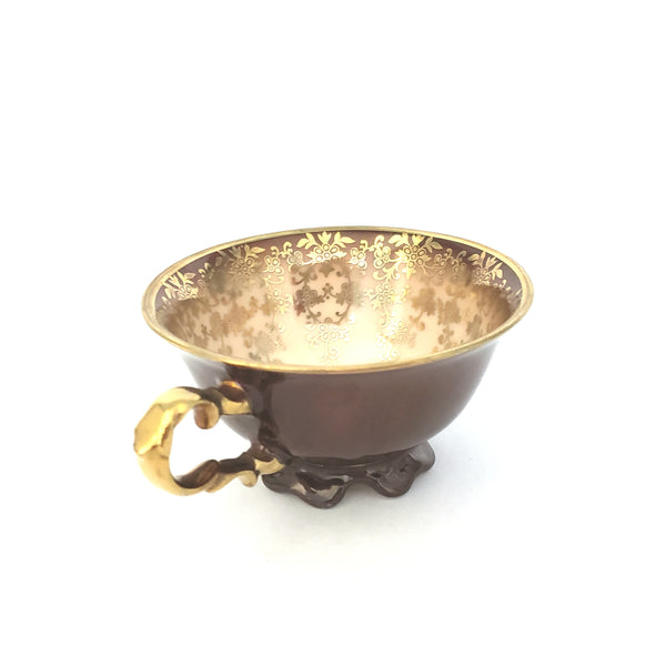 Waldershof Germany Demitasse Cup and Saucer Set "Courting Couple" Brown & Gold