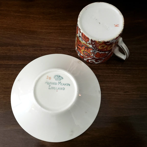 Antique Alfred Meakin Demitasse Cup & Saucer Set Paisley England c. 1900-1921