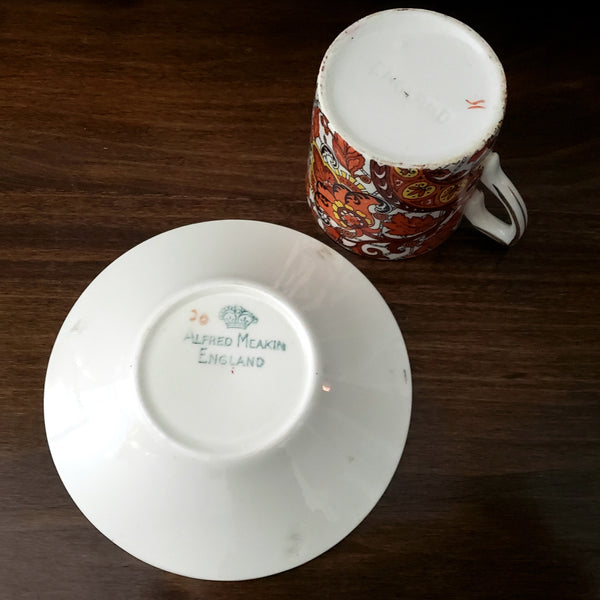 Antique Alfred Meakin Demitasse Espresso Cup & Saucer Set Paisley England